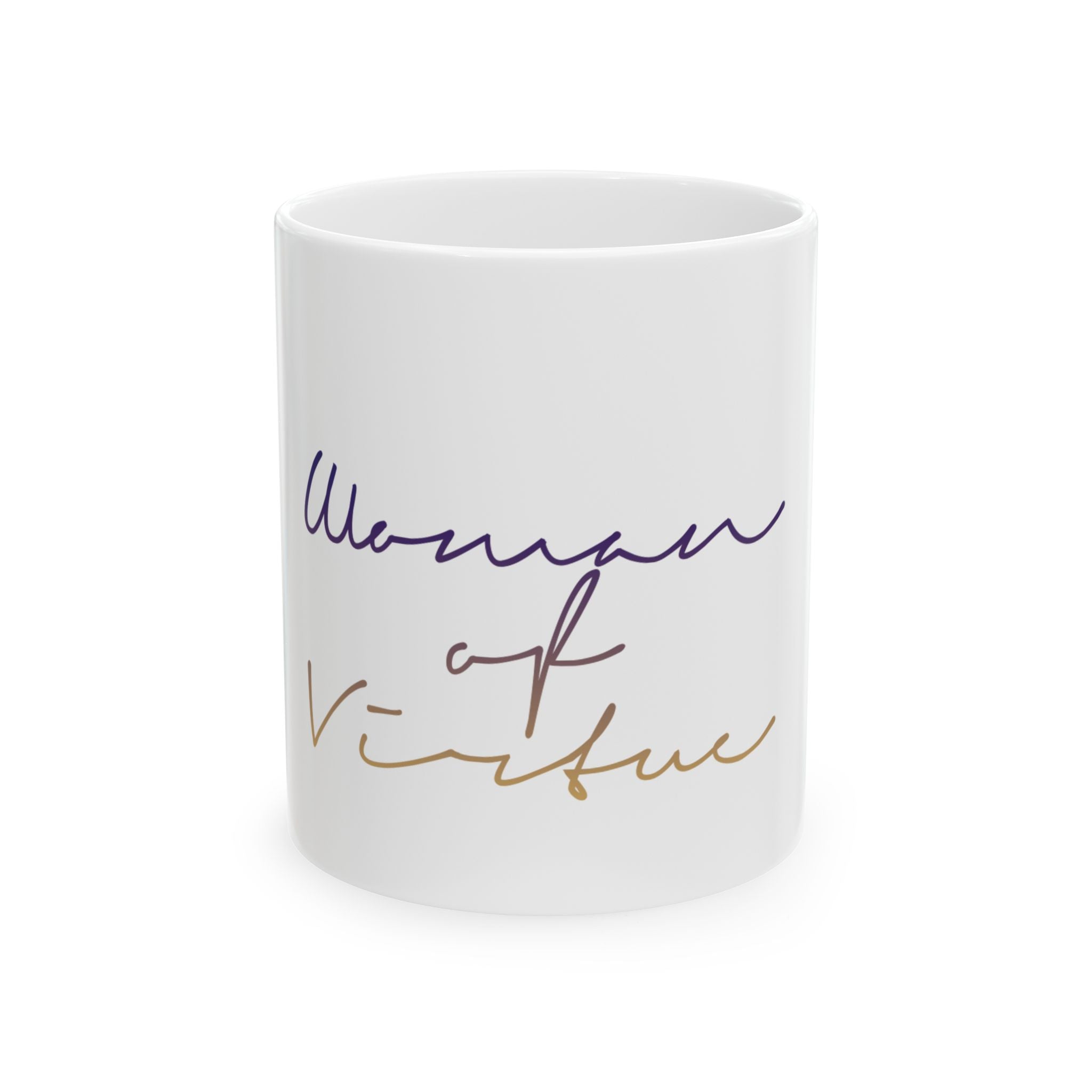 Woman of Virtue Scripture Inspirational Mug | Script Calligraphy Ceramic Coffee Cup